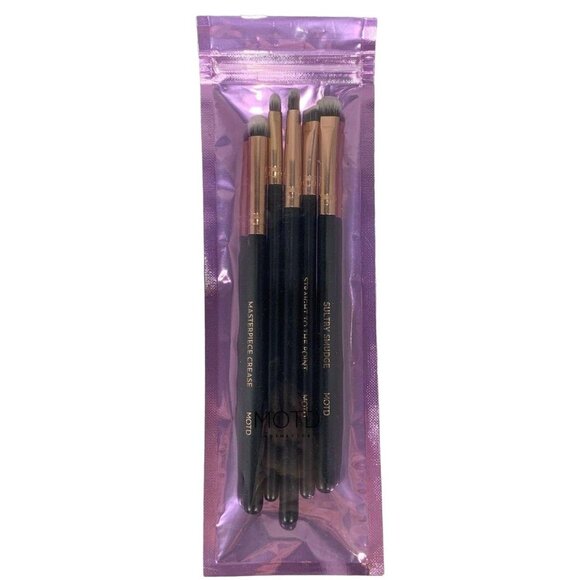 5 pc MOTD Cosmetics Eye Got It Brush Set Blend Detail Black Rose Gold Vegan NEW - Picture 1 of 5